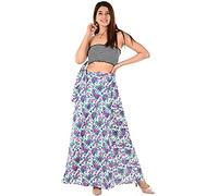 Indian Skirt Cotton Long Wrap Around Printed Women's Clothing Beach Dresses, White, One Size