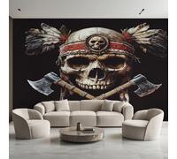 Indian Skull Photo Wallpaper, Gothic Axe Skull Wallpaper Mural, 500x350cm Wall Paper for Bedroom Living Room, Non-Woven Wall Mural Room Decor EL&D61