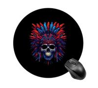 Indian Skull Printed Round Mouse Pad Personalized Rubber Base Computer Mousepad for Office Laptops