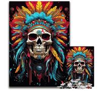 Indian Skull Puzzle 1000 Pieces Jigsaw Wooden Puzzles Perfect for Christmas Halloween Easter New Year 1000 PCS(38x26cm)