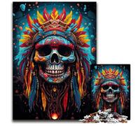 Indian Skull Puzzle 1000 Pieces Jigsaw Wooden Puzzles Perfect for Christmas Halloween Easter New Year 1000 PCS(75x50cm)