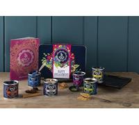 Indian Spice Box Gift Set by Spice Pots - 5 x 40g Spice Blends + Indian Cookbook + Chef's Candle - Gift Tin with Spices - Engagement Gifts For Foodies - Great Gift for Couples