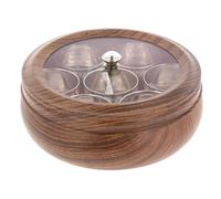 Indian Spice Tin Box Wooden Effect Stainless Steel Masala Dabba with 7 Compartments & See Through Transparent Lid Large Spice Tiffin Box Ideal for Home Kitchen Cooking Gift