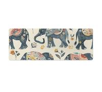 Indian Style Elephant Desk Mat 30x80cm, Non-Slip Rubber Base with Stitched Edges, Waterproof Desk Pad for Keyboard & Mouse, Large Mouse Pad for Office Gaming