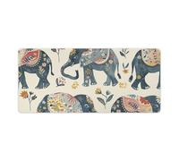 Indian Style Elephant Desk Mat 40x90cm, Non-Slip Rubber Base with Stitched Edges, Waterproof Desk Pad for Keyboard & Mouse, Large Mouse Pad for Office Gaming
