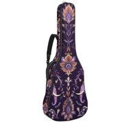 Indian Style Elephants and Floral Elements Acoustic Guitar Bag Thick Padded, Waterproof Guitar Gig Bag for 40 41 42 Inch Guitars