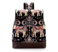 Indian Style Elephants and Paisleys Pattern PU Leather Backpack Purse for Women, Fashion Ladies Travel Shoulder Bag Rucksack