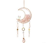 Indian Style Stone Wind Chime Pink Half Moon Design | Intricate Indian patterns, traditional Native art, boho style hanging, garden accent, spiritual vibe
