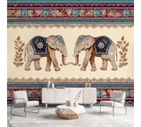 Indian Style Wall Mural for Living Room Bedroom Hallway 300 x 210 cm,Non-Woven Elephant Mandala Wall Mural Art, Photo Wall Decor Paper Poster for Kitchen Office Kids