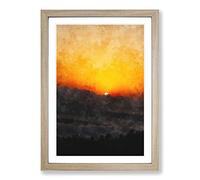 Indian Sunrise Painting Framed Print | A2 Oak Framed Wall Art | Ready to Hang | Modern Landscape Picture | Living Room Bedroom Lounge Office