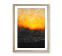 Indian Sunrise Painting Modern Framed Print | A3 Oak Framed Wall Art | Ready to Hang | Modern Landscape Picture | Living Room Bedroom Lounge Office