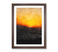 Indian Sunrise Painting Modern Framed Print | A3 Walnut Framed Wall Art | Ready to Hang | Modern Landscape Picture | Living Room Bedroom Lounge Office