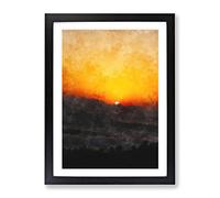 Indian Sunrise Painting Modern Framed Print | A4 Black Framed Wall Art | Ready to Hang | Modern Landscape Picture | Living Room Bedroom Lounge Office