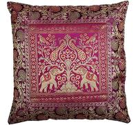 Indian Throw Pillow Sofa Cushion Cover Silk 16x16 Inch Couch Pillow Set Of 2 Traditional Decor Cushion Covers Printed For Home Living Decor By ARISE EXPORT