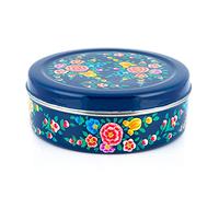 Indian-Tiffin Handpainted Blue Flower Masala Dabba - Airtight Spice Container - 7 pots