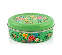 Indian-Tiffin Handpainted Green Flower Masala Dabba - Airtight Spice Container - 7 pots