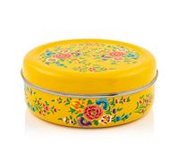 Indian-Tiffin Handpainted Yellow Flower Masala Dabba - Airtight Spice Container - 7 pots