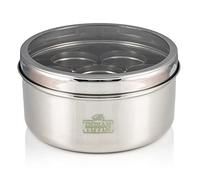 Indian-Tiffin Masala Dabba - Airtight Spice Container - Food Grade Stainless Steel - with Spice Labels & Spoon (Large (20cm), Clear Lid, No Lids on Inner Pots)