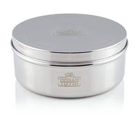 Indian-Tiffin Masala Dabba - Airtight Spice Container - Food Grade Stainless Steel - with Spice Labels & Spoon (Large (20cm), Steel Lid, Inner Lid, No Lid on Inner Pots)