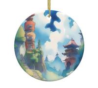 Indian totem Print Ceramic Christmas Tree Hanging Ornaments – Round Decorative Keepsake for Xmas, Home, Party, Holiday