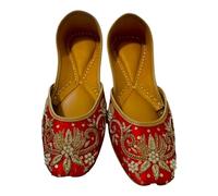 Indian Traditional Flats for Women Dressy Comfortable - Phulkari Khussa, Handmade Punjabi Jutti Ethnic Moajris for Casual & Festive Occasions, Dark Red, 7 UK