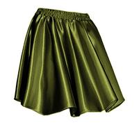 Indian Trendy Women's Basic Versatile Satin Flared Casual Mini Skater Skirt, Olive Green, One Size