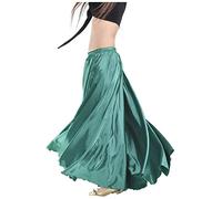 Indian Trendy Women's Satin Full Circle Swing Halloween Belly Dance Tribal Skirt, Jade, One Size