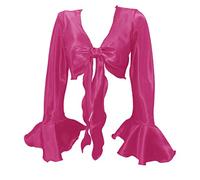 Indian Trendy Women's Satin Ruffle Sleeve Tie Top Choli Blouse Belly Dance Gypsy, Deep Pink, One Size