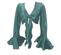 Indian Trendy Women's Satin Ruffle Sleeve Tie Top Choli Blouse Belly Dance Gypsy, Jade, One Size