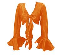 Indian Trendy Women's Satin Ruffle Sleeve Tie Top Choli Blouse Belly Dance Gypsy, Orange, One Size
