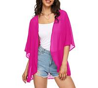 Indian Trendy Women's Solid Puff Sleeve Kimono Cardigan Loose Cover Up Casual Blouse Top Chiffon, Magenta, 3XL