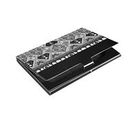 Indian Tribal Ornament with Bull Skulls Aztec Lace Henna Tattoo Business Card Holder Leather, Slim Credit Card Case Stainless Steel Wallet for Women and Men Unisex Business Card Holder
