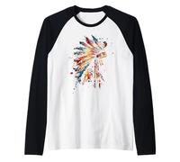 Indian Tribe Artwork Native American Feather Headdress Raglan Baseball Tee