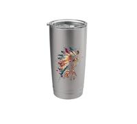 Indian Tribe Artwork Native American Feather Headdress Stainless Steel Insulated Tumbler