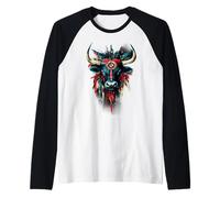Indian Tribe Native American Feather Headdress Cow Bull Raglan Baseball Tee