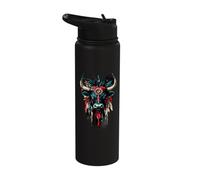 Indian Tribe Native American Feather Headdress Cow Bull Stainless Steel Insulated Water Bottle