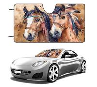 Indian Two Horses Watercolor Front Window Sunshades Foldable Cover for Automotive Car Windproof Windscreen Protection 55"x30"