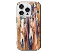 Indian Two Horses Watercolor Personalized Glass Phone Case Cover Compatible with iPhone 16/16 Plus/16 Pro/16 Pro Max/16 E