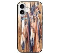 Indian Two Horses Watercolor Personalized Glass Phone Case Cover Compatible with iPhone 16/16 Plus/16 Pro/16 Pro Max/16 E