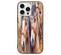 Indian Two Horses Watercolor Personalized Glass Phone Case Cover Compatible with iPhone 16/16 Plus/16 Pro/16 Pro Max/16 E