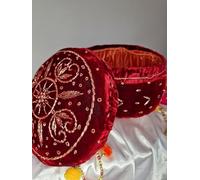 Indian velvet red round sequin box for dried fruit and nuts/gifting - Diwali, eid, indian wedding, rokha, sangeet, punjabi wedding, gift box, nikkah, pakistani wedding, shagun, mithai, indian gift box