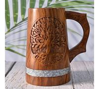 Indian Viking Style Wooden Beer Mug - 20 OZ Natural Hardwood Drinking Cup for Him - Wedding & Birthday Gifts (Both Side Engraving Sheesham Wood)