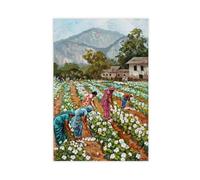 Indian Village Painting_ Vibrant Cotton Fields Rural Art Canvas Poster Wall Art Decor Print Picture Paintings for Living Room Bedroom Decoration 08x12inch(20x30cm)