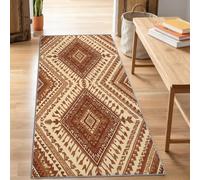 Indian Vintage Runner Rugs for Hallway Non Slip 80x240 cm, Runner Rugs for Kitchen, Brown Moroccan Ethnic Style Rhombus Zigzag Long Floor Carpet, Washable Floor Mat for Entryway Entrance Bedroom Hall