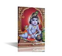 Indian Wall Painting Lord Krishna Pictures for Bedroom Hinduism Deity Culture Wall Decor 1 Panel Canvas Wall Art Modern Artwork Wall Decorations for Living Room Framed Ready to Hang (16''Wx 24''H)