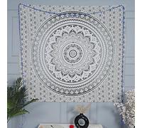 Indian Wall Tapestry for Bedroom Aesthetic Psychedelic Bohemian Mandala Wall Hangings Trippy Ombre Tapestries Hippie Room Decor Twin Bedspread Meditation Yoga Mat Rug - 213x228 CM (84x90 Inch), Blue