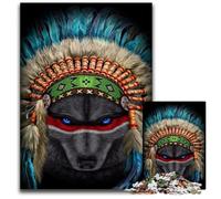 Indian War Chief Wolf 1000 Piece Puzzle Wooden Jigsaw Puzzles for Adults Educational Activity for Cognitive Skills Cognitive Skill Improvement 50x75CM/19.68x29.52inch