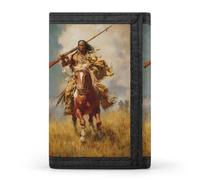 Indian Warrior1 Chief on Horse Tri-fold Leather Wallet for Men with Slim Wallets for Men with 1 ID and 8 Slots