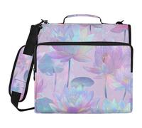 Indian Water Lily Neon Purple 1.5 Inch 3 Ringing Zip Up Binder with Shoulder Strap Includes Zip Pocket Portable Home Travel Storage Bag for School Encuadernador de cartera
