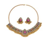 Indian Wedding Bridal Traditional Bohemian Jewellery Set for Women Girls Antique Oxidized Ethnic Party Prom Wear Statement Necklace Earring Tassel Bollywood Choker Punk Crystal Fashion Gift for Bride